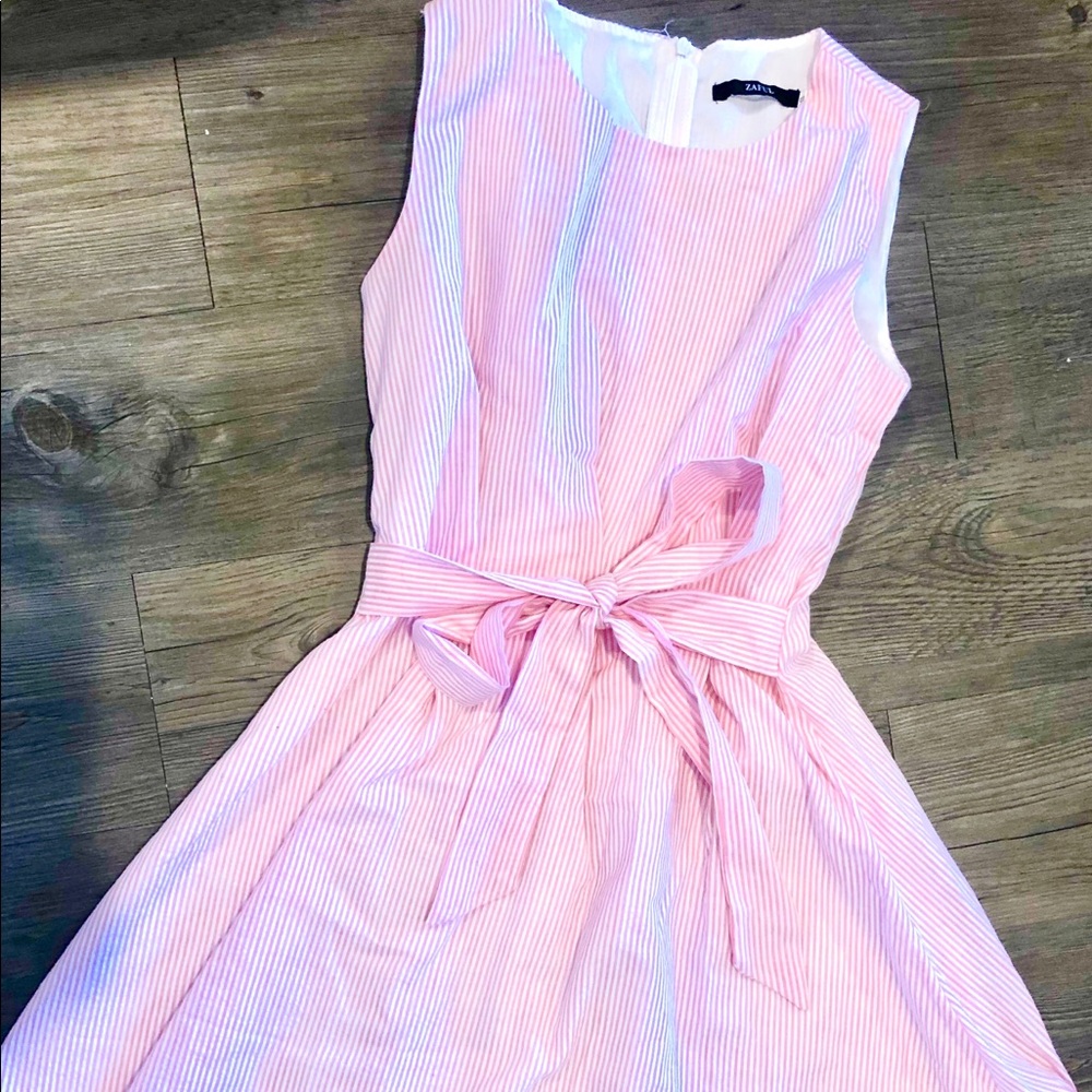 Zaful pink and white seersucker dress